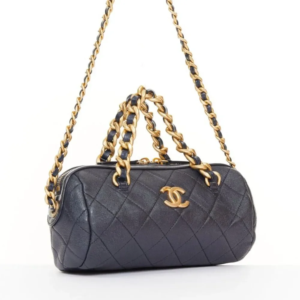 Chanel 2020 Fashion Therapy Black Leather Bowling Bag